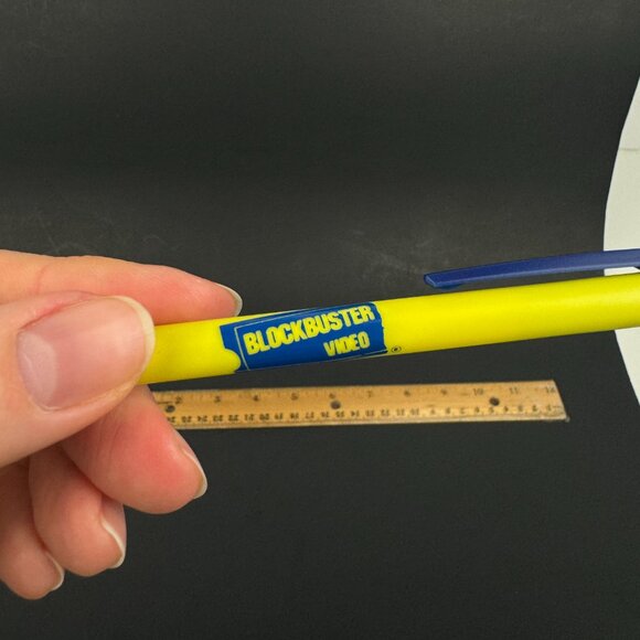Vtg Blockbuster Pen Prop Yellow Blue Plastic Click Pen Dry Ink Does Not Write - Picture 3 of 13